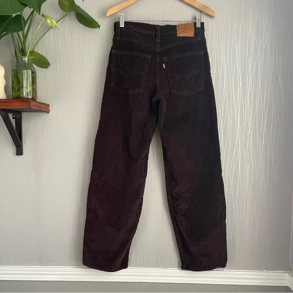 Levi's Baggy Dad Corduroy Pants Dark Brown Size 24 Premium - Picture 9 of 15